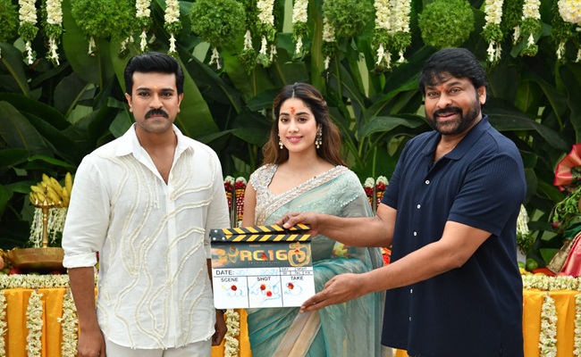 Janhvi Shares Pics With Charan, Chiranjeevi From 'RC16' Sets