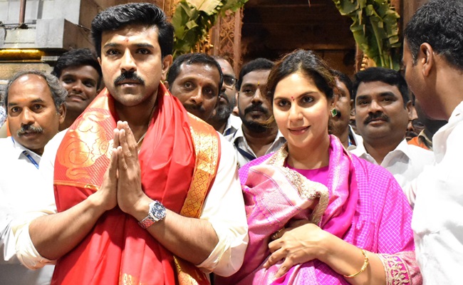 Ram Charan at Tirupati with wife on birthday