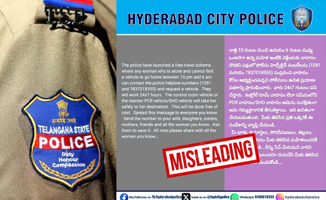 Hyderabad Police deny 'free ride service' for women traveling alone